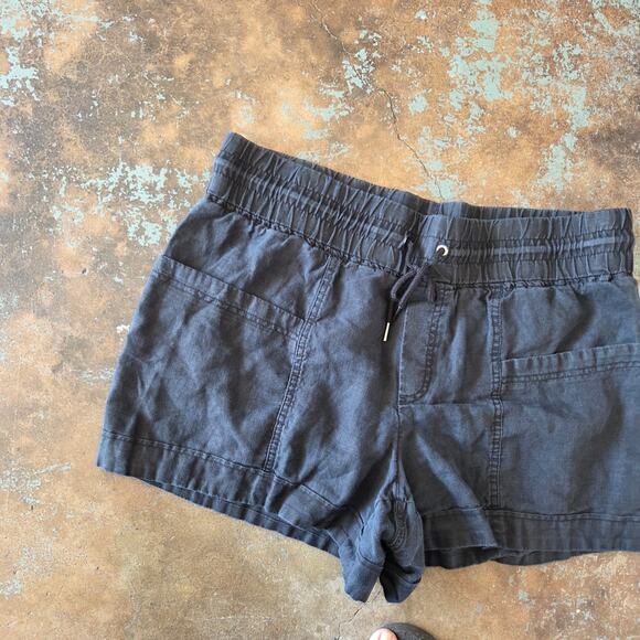 Athleta Cabo Linen Shorts Size 14 Black Elastic Drawstring Waist Pockets - Picture 2 of 6